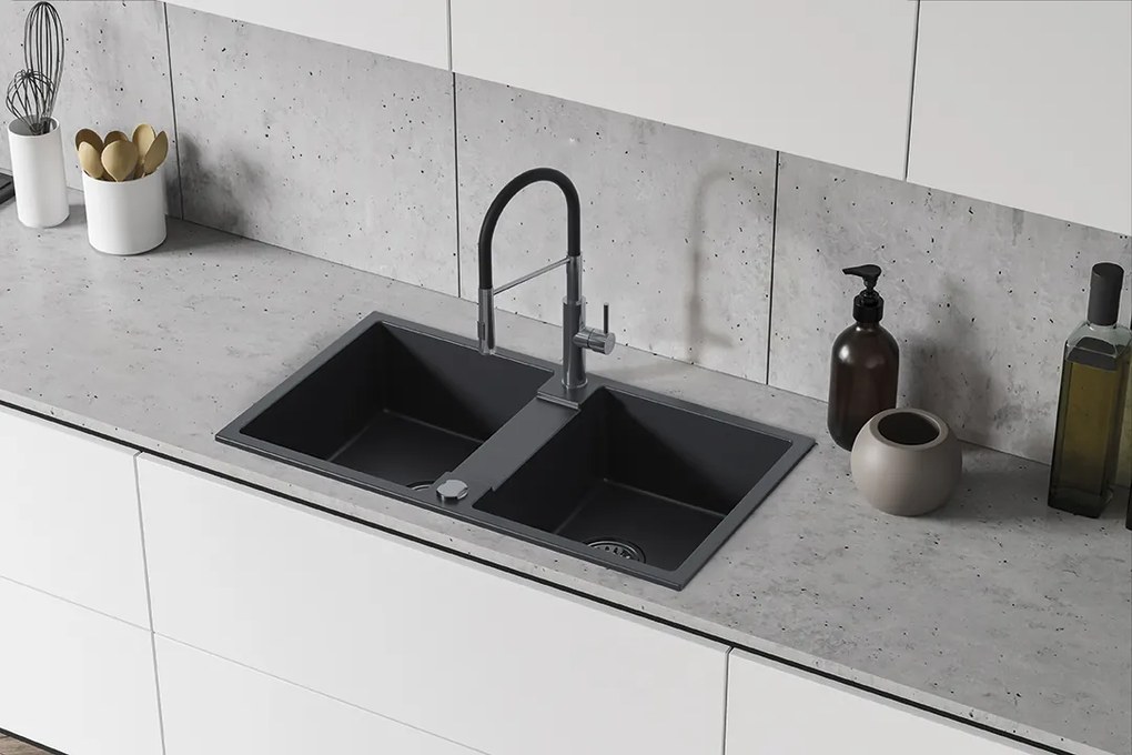 Kuchinox Rab, 2-komorový granitový drez 800x440x186 mm, čierna škvrnitá, LAV-SBF_720Y