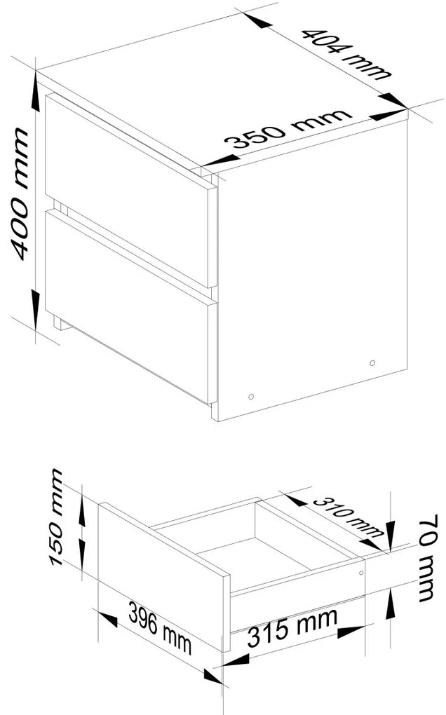 Nočný stolík CL2 s 2 zásuvkami grafit/dub artisan