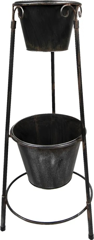 Čierny antik kovový stojan na 2 kvetináče - 35*33*79 cm