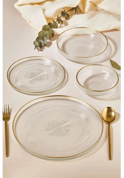 Jedálna súprava 24 ks, číre sklo so zlatým zdobením