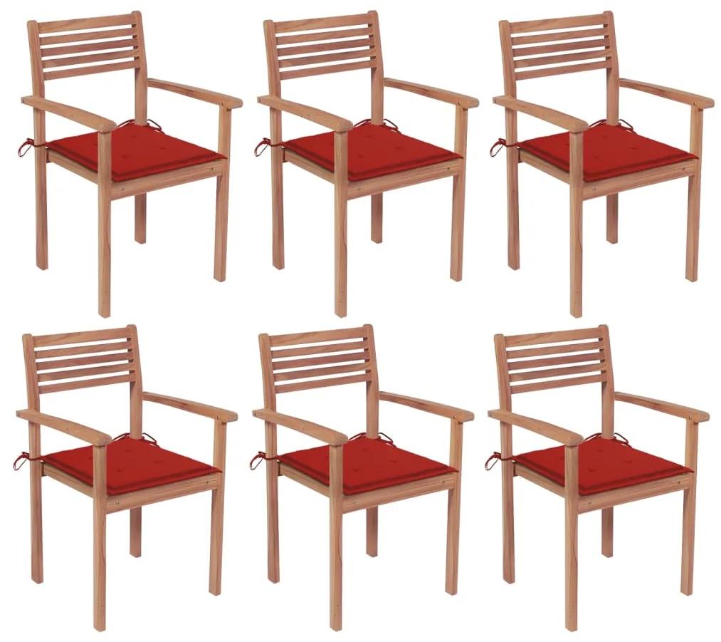 Stohovateľné záhradné stoličky s podložkami 6 ks tíkový masív 3072578