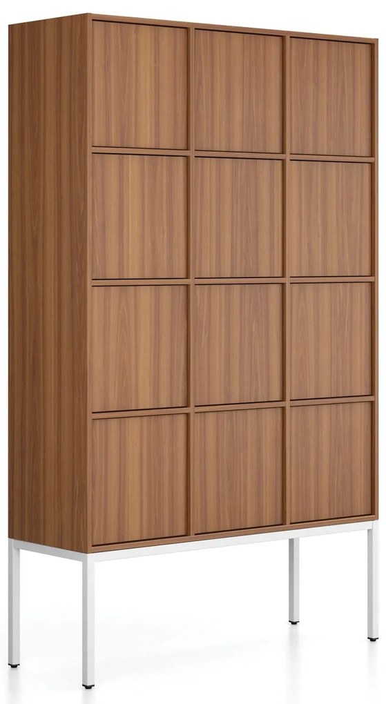 Kancelárska skriňa FRAME, biela podnož, 12x dvere, 1299 x 450 x 2185 mm, PUSH-lock, orech