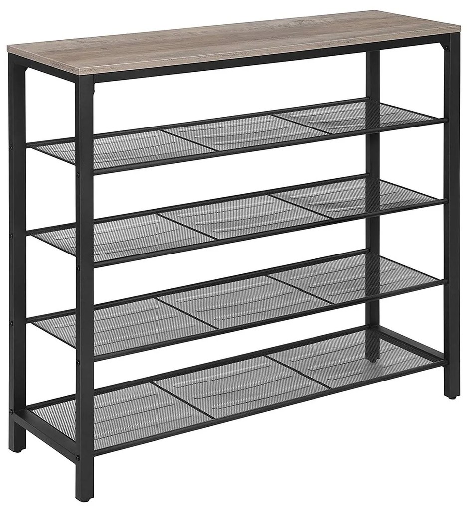 Botník, 4 drôtené police, sivo-čierna farba, 100x92,5x30cm