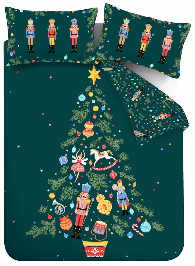 Tmavozelené obliečky na dvojlôžko/predĺžené 200x200 cm Nutcracker – Catherine Lansfield