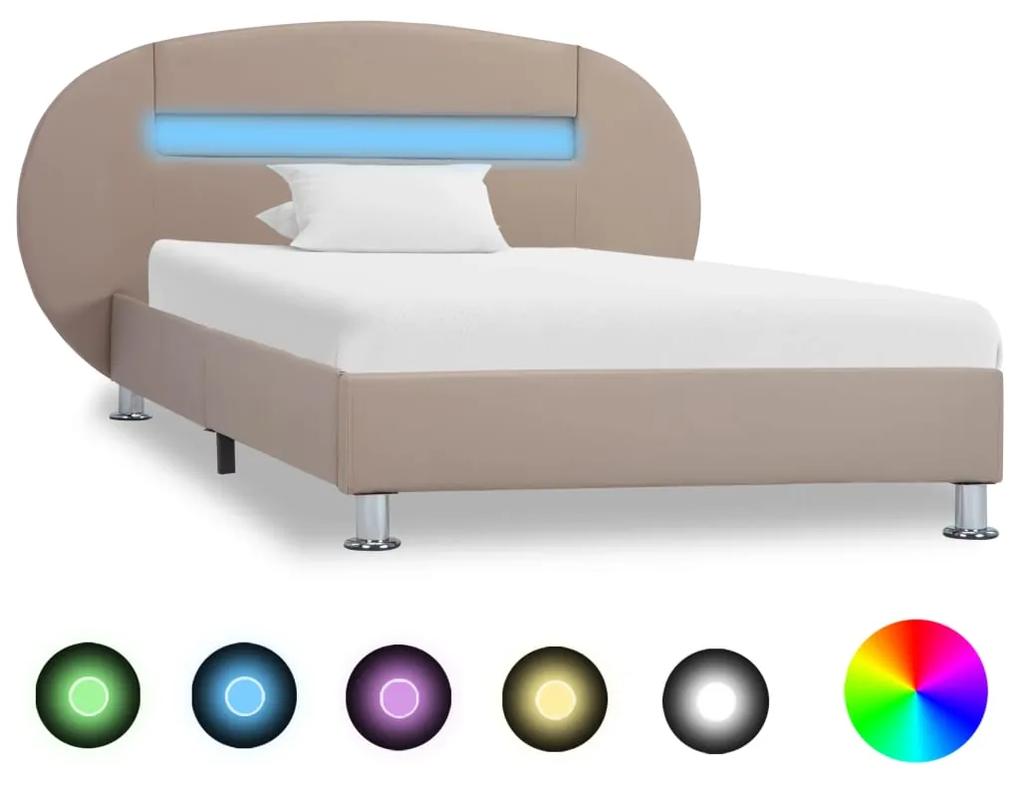 vidaXL Posteľný rám s LED, kapučínová farba, umelá koža 90x200 cm