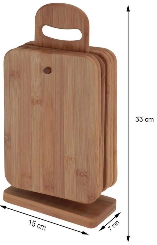 Doska na krájanie so stojanom Set, bambus, sada 6ks, 22x15 cm