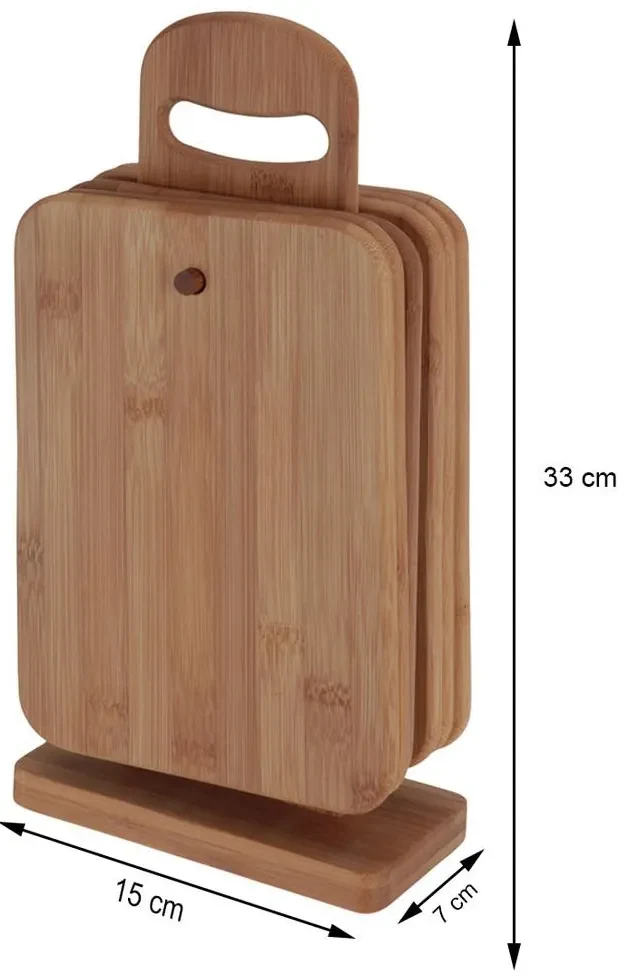 Doska na krájanie so stojanom Set, bambus, sada 6ks, 22x15 cm