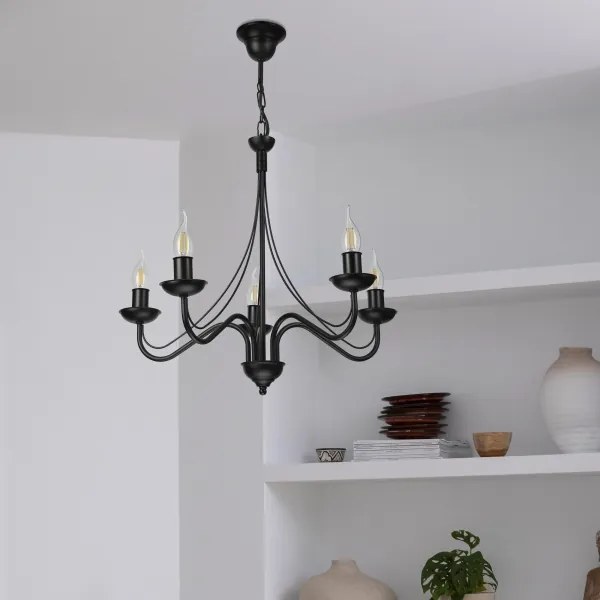 Luster na reťazi ANTON 5xE14/15W/230V čierny