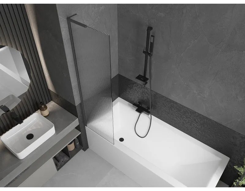 Mexen Next L, 1-krídlová vaňová zástena 50 x 150 cm, 6mm sklo s rebrovým vzorom, grafitový profil, 895-050-000-03-09-95