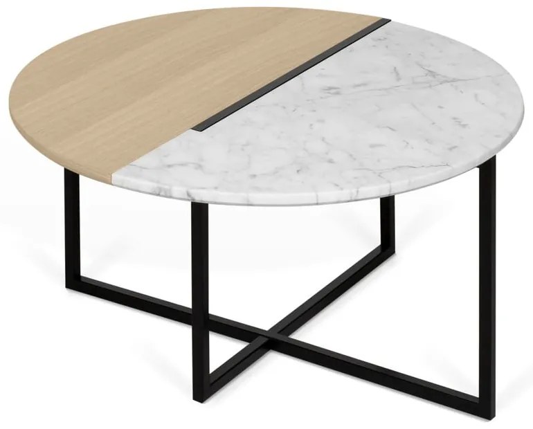 Konferenčný stolík s doskou z dubového dreva a mramoru TemaHome Sonata, ø 80 cm