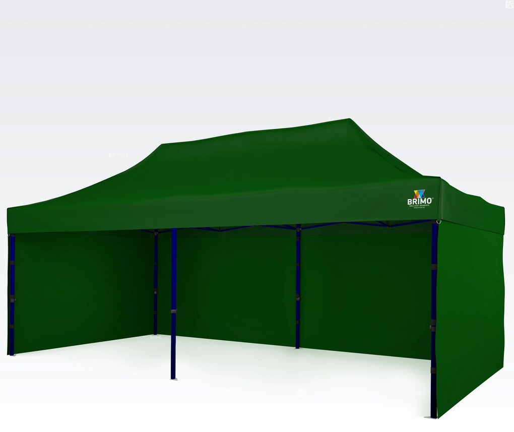 BRIMO Nožnicový párty stan EXCLUSIVE oceľ 3x6 m s 3 stenami zelený