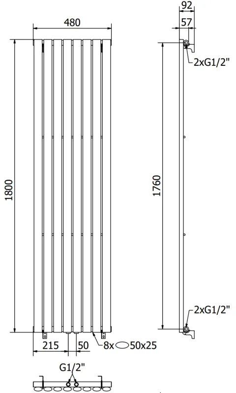 Mexen Oregon, vykurovacie teleso 1800 x 480 mm, 805 W, čierna, W202-1800-490-00-70