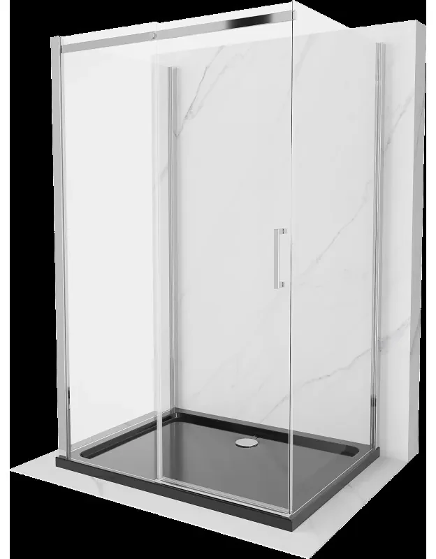 Mexen Omega sprchová kabína trojstenná, posuvné dvere 110 x 90 cm, Transparentné, Chrómová + sprchová vanička Flat - 825-110-090