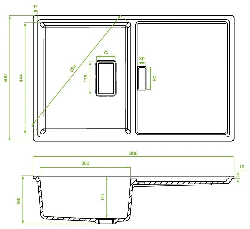 Laveo Tonga, 1-komorový granitový drez 800x500x190 mm, čierna, LAV-SPT_711Y