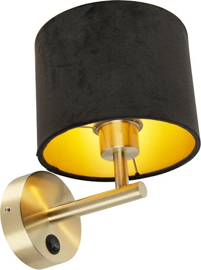 Klasická nástenná lampa zlatá s čiernym zamatovým tienidlom - Combi