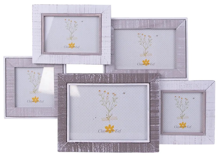 Nástenný fotorám s bielou patinou Woodia - 47*2*32/10*10 (2) / 15*10 (2) / 18*13 cm