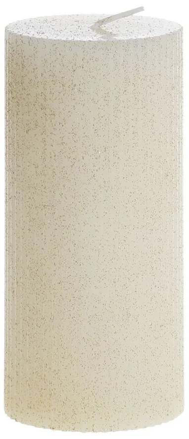 Krémová široká sviečka s drážkami a trblietkami Macon - Ø 7*15cm / 64h