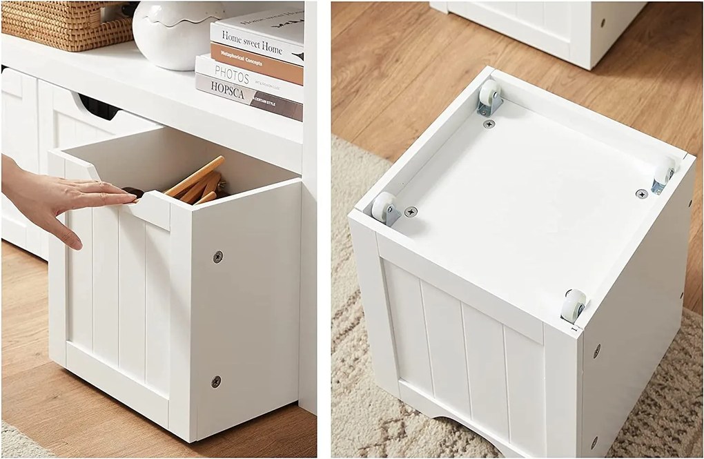 Detský regál na hračky, s 3 úložnými boxmi, biely