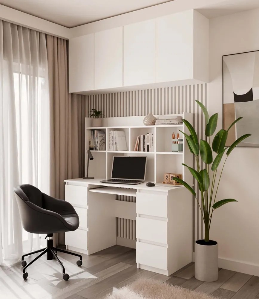 Písací stôl s nadstavcom KUBA 130 cm biely