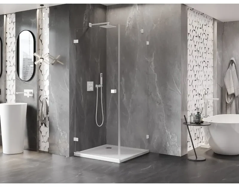 Mexen Lunar-B, výklopný sprchový kút ľavý 80 x 80 cm, 8mm číre sklo, biely profil, 832-080-080-20-00-L