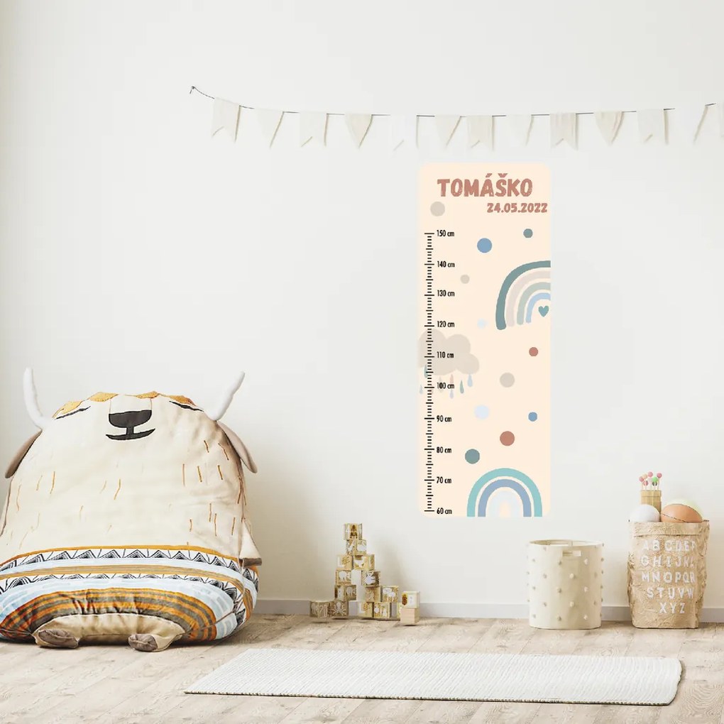 50x120cm Detský meter s menom - Dúha 2 - textilná nálepka na stenu