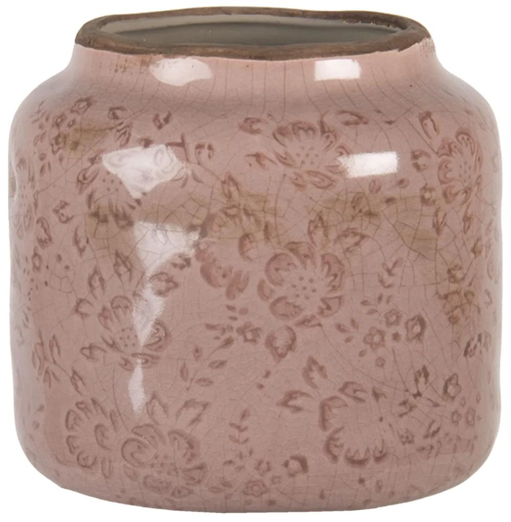 Ružový keramický kvetináč s popraskaním Alessia VM - Ø 14 * 13 cm