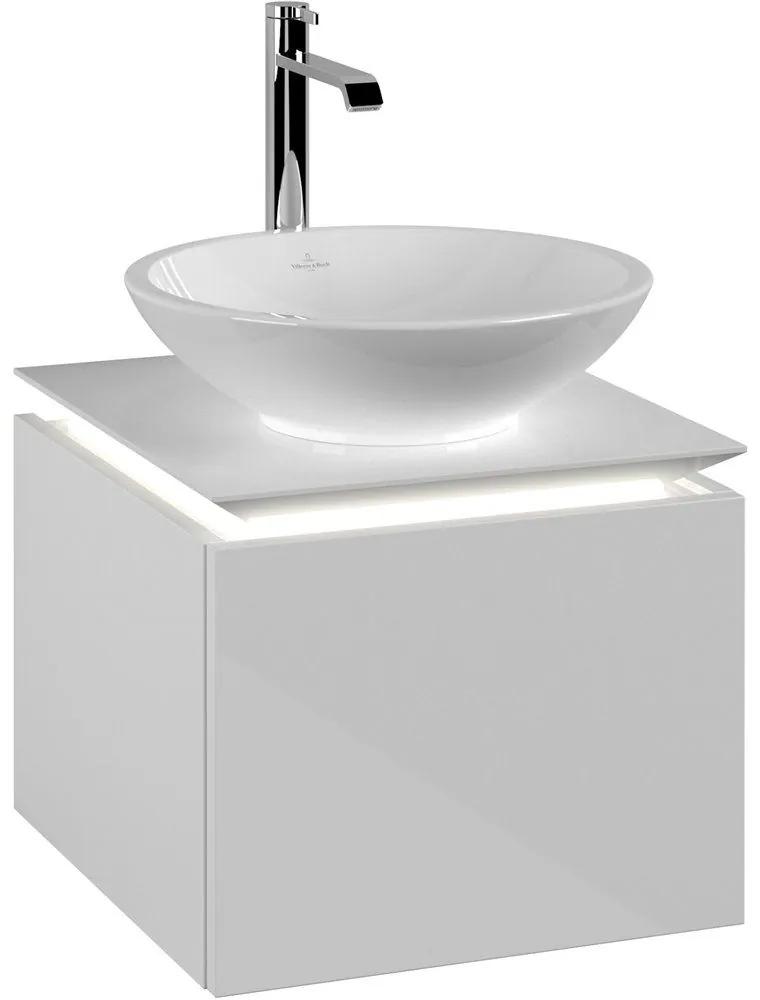 VILLEROY &amp; BOCH Legato závesná skrinka pod umývadlo na dosku (umývadlo v strede), 1 zásuvka, s LED osvetlením, 450 x 500 x 380 mm, Glossy White, B565L0DH