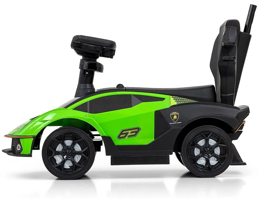 Detské odrážadlo so zvukom a vodiacou tyčou Milly Mally LAMBORGHINI ESSENZA SC V12 zelené