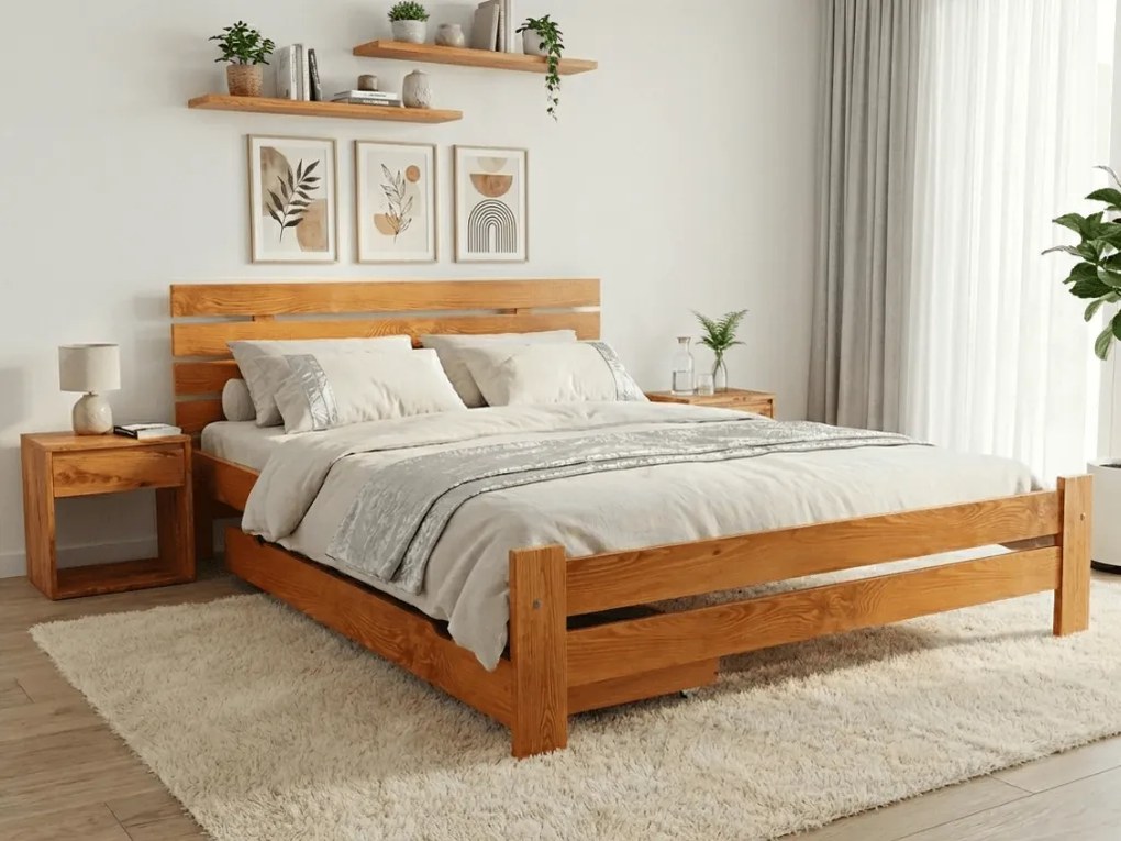 Posteľ PARIS zvýšená 140x200 cm, jelša Rošt: S latkovým roštom, Matrac: Matrac COCO MAXI 20 cm