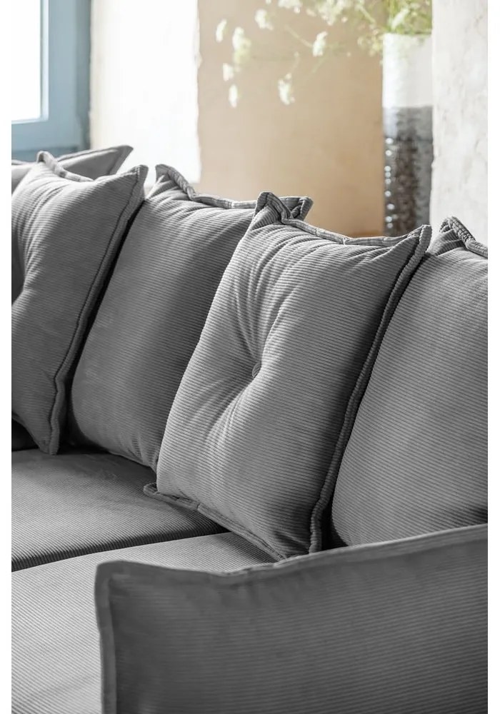 Sivá menčestrová rozkladacia rohová pohovka (ľavý roh/do "U") Lazy Lukka – Miuform