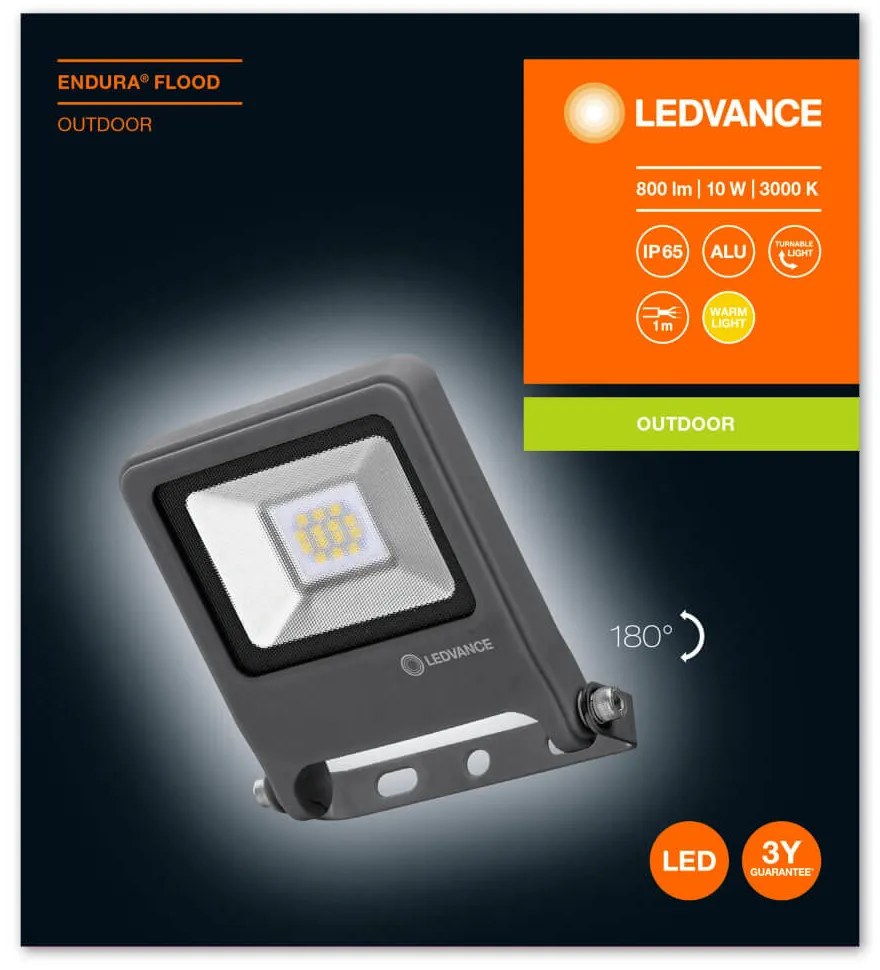 LED reflektor 10W 800lm 3000K IP65 sivý LEDVANCE Floodlight Endura