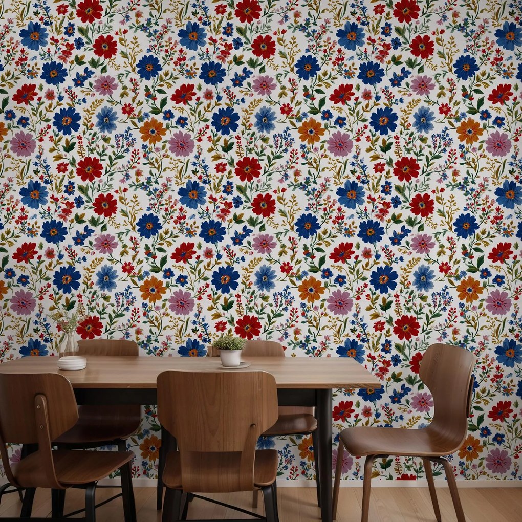 Fototapeta - Kvety v modro-červenej (147x102 cm)