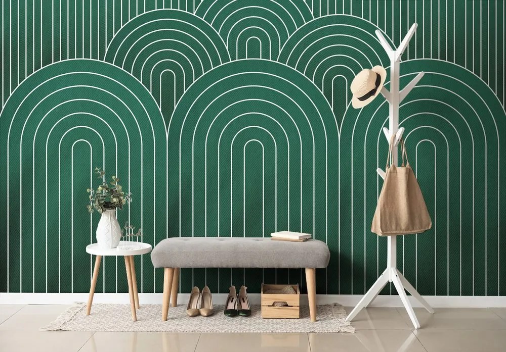 Samolepiaca tapeta zelený vzor dúhy Mid-Century