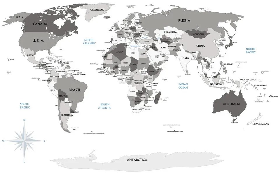 Tapeta čiernobiela mapa s modrým kontrastom