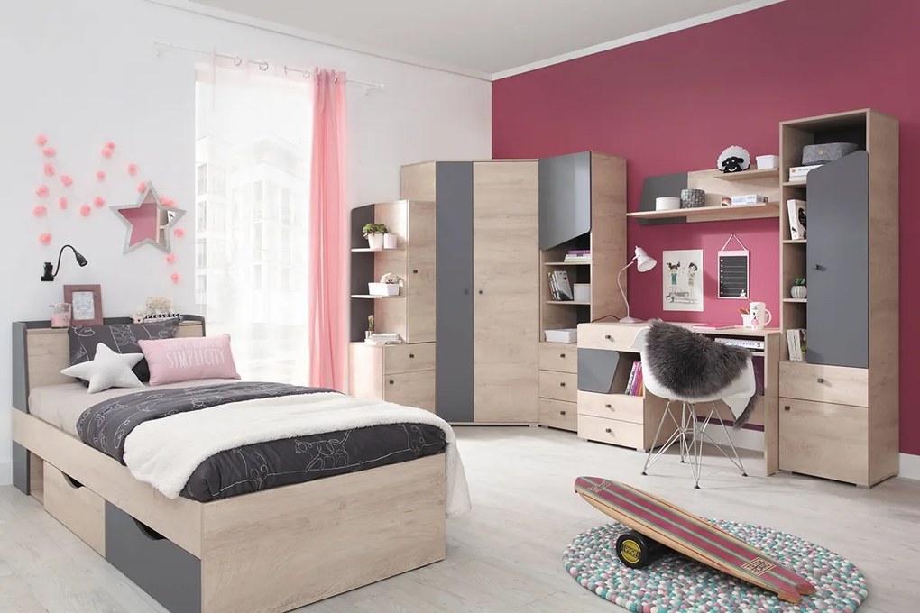 Mládežnícka posteľ 120 x 200 Delta DL14 L/P - dub / antracit - Meblar