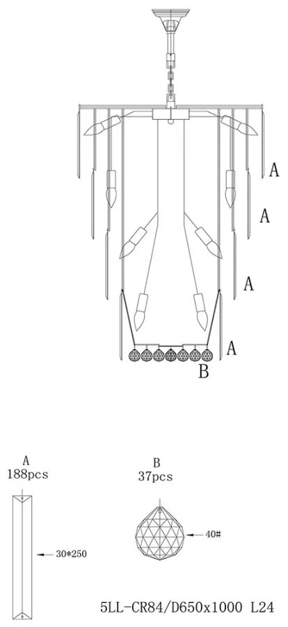 Krištáľ svietidlo luster 96cm 24pätíc