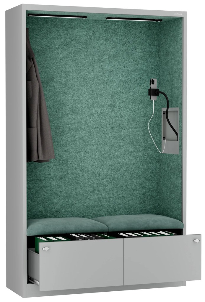 Akustická kabína SALLY MentalBox 1150 mm – sivý korpus, zelené sedadlo