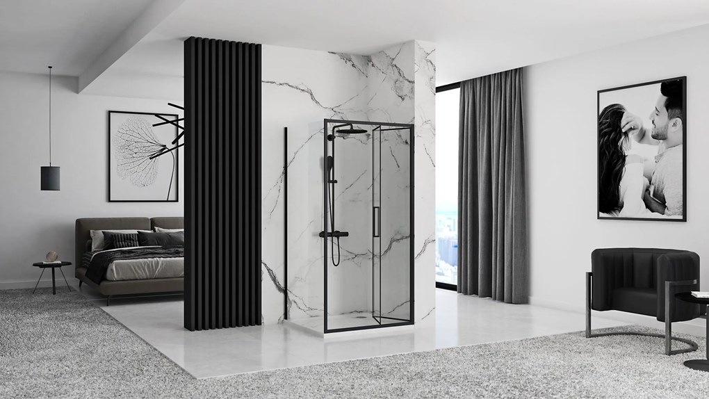 Rea Rapid Fold, sprchovací kút so skladacími dverami 100x90cm, číre sklo, čierny profil, KPL-09905