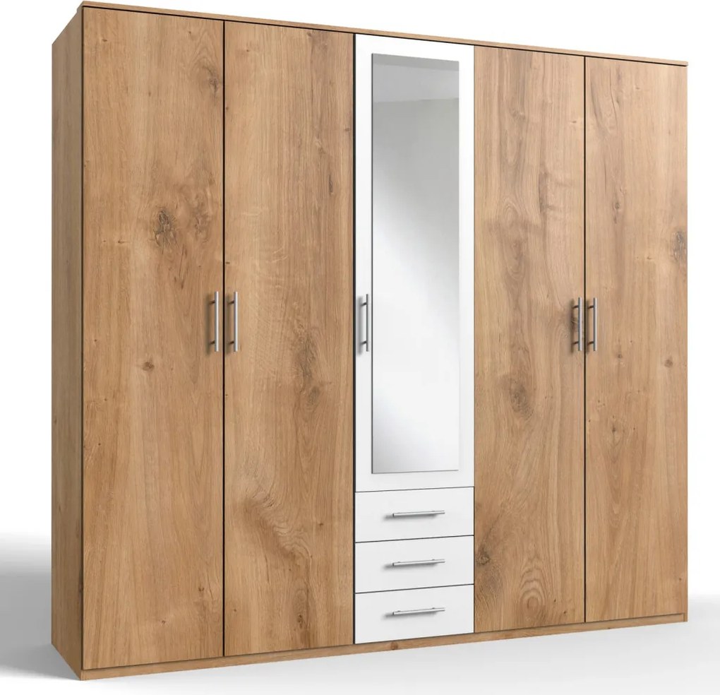 Šatníková skriňa Ben, 225 cm, doskový dub/biela