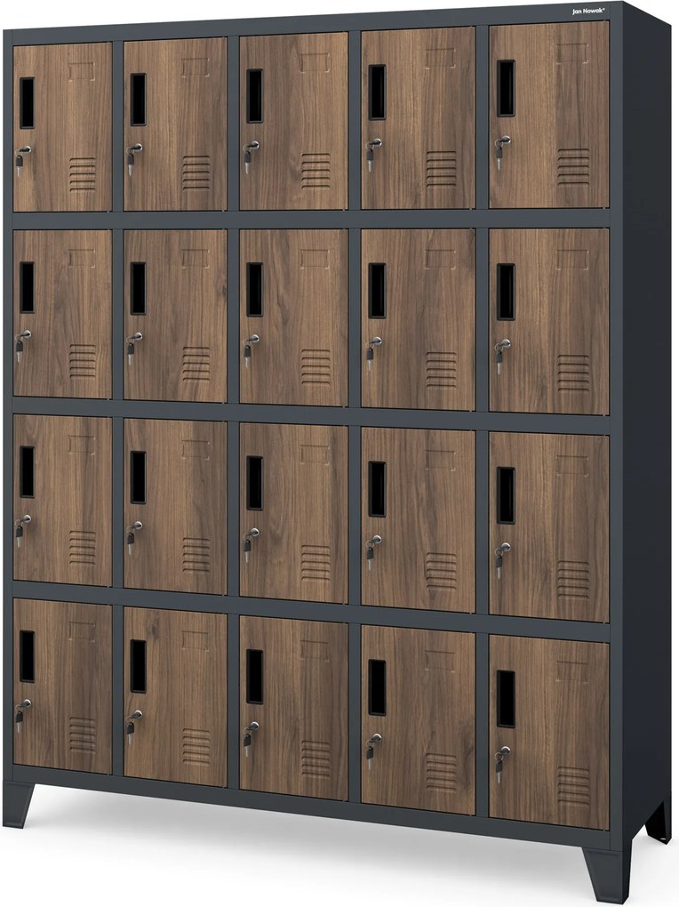 Skriňa s priehradkami s 20 priehradkami ROBERT, 1360 x 1720 x 450 mm, Eco Design: antracit/ orech