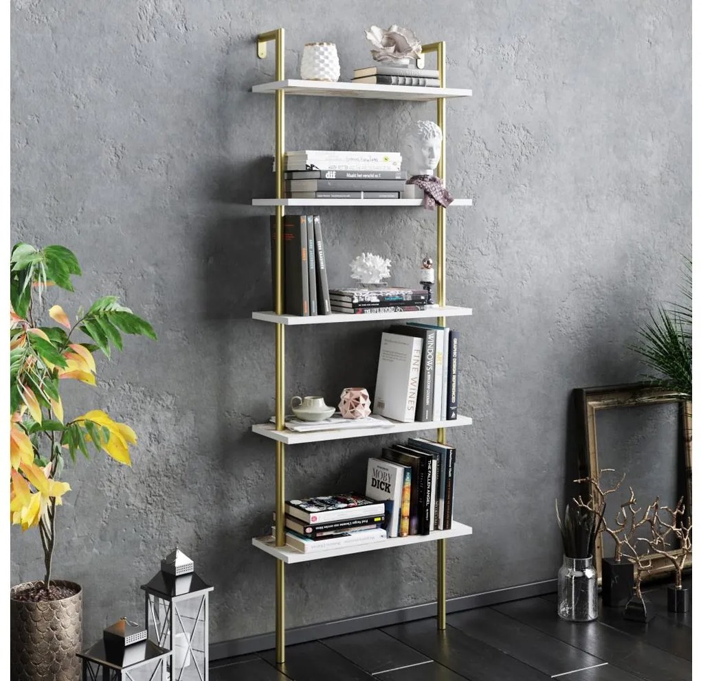 Knižnica PAULA 174x60 cm biela/zlatá