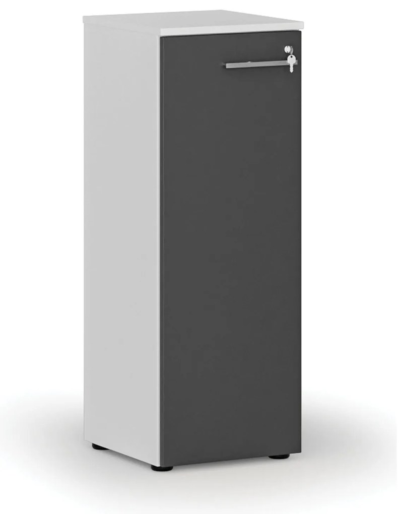 Nízka kancelárska skriňa s dverami PRIMO WHITE, 400 x 420 x 1087 mm, biela/grafit