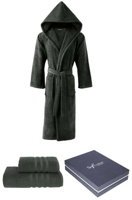Soft Cotton Darčekové balenie županu, uteráku a osušky STRIPE Čierna antracit S + uterák + osušky + box