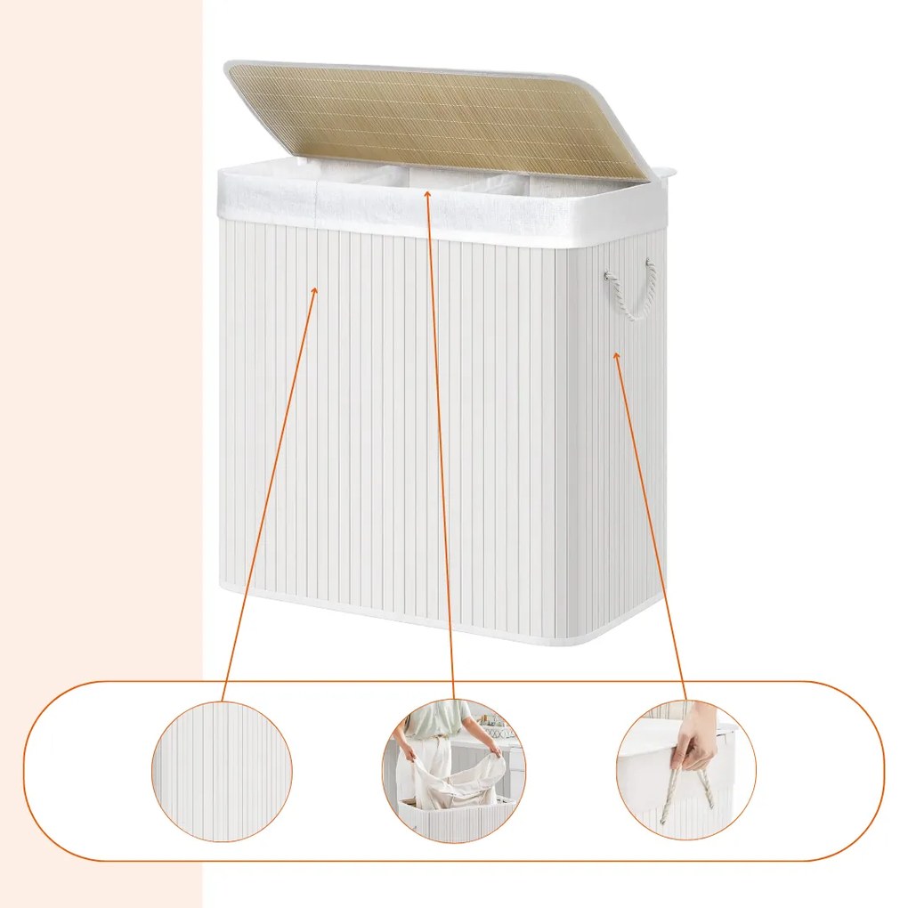 Bambusový kôš na bielizeň DORA, 150 l, biela SongmicsHome