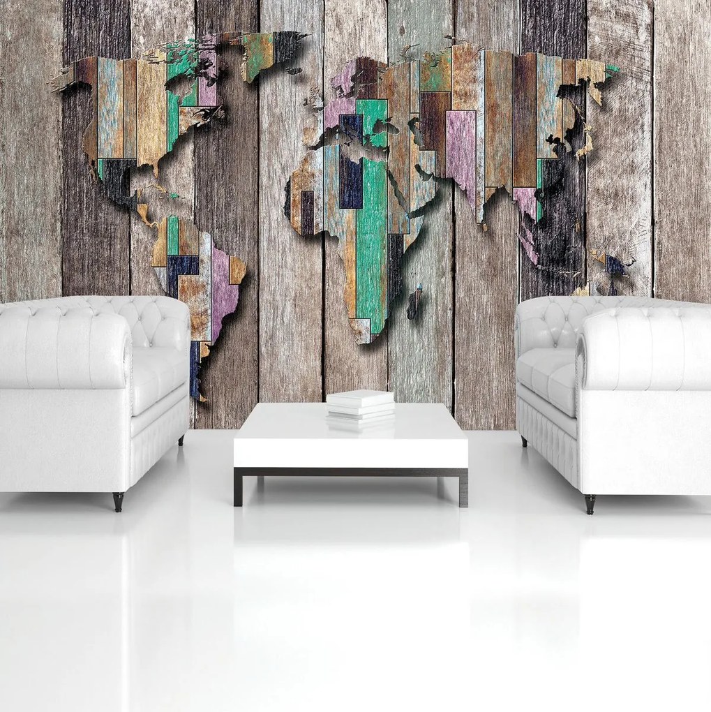 Fototapeta - Mapa sveta na farebných doskách (152,5x104 cm)