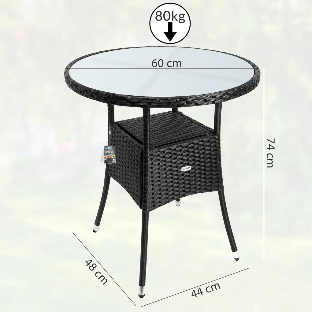 Záhradný stôl Reno, polyratan Ø60cm čierny