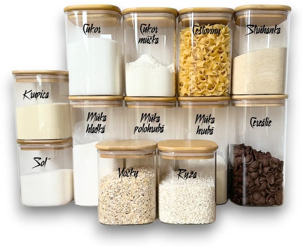 Orion Základná sada 12ks sklenených hranatých dóz s bambusovým vekom - BORO12