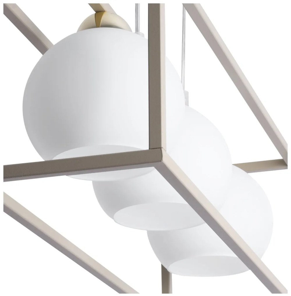 Závesné svietidlo Eliza Cage, 3x biele sklenené tienidlo v kovovom ráme