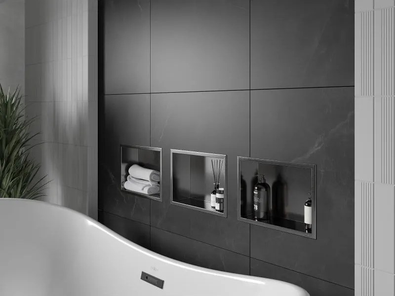 Mexen X-Wall-R, polica na zapustenie s prírubou  30 x 20 cm, grafitová matná - 19E0302010