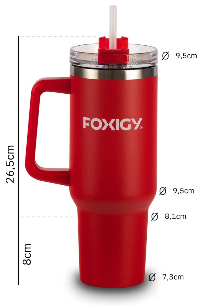 Foxigy Termohrnček do auta so slamkou 1200 ml Cherry